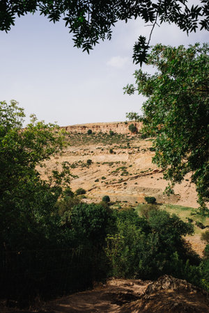 A vertical shot of a mountain under a cloudy sky on a gloomy dayの写真素材
