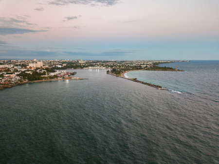 A landscape of the Malecon of Santo Domingo in the evening in the Dominican Republicの写真素材