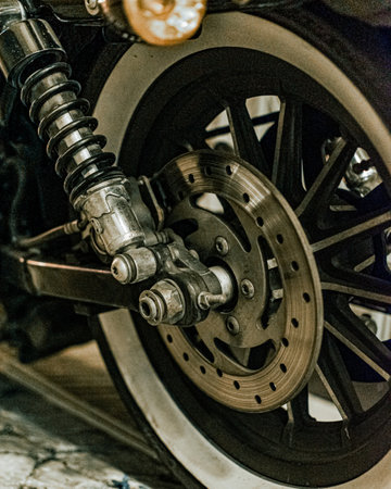 A selective of a black cool motorcycle wheel