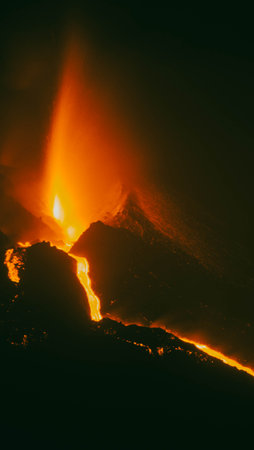 Photography of volcano eruption in Canary islands.