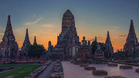 A Buddhist temple in Ayutthaya, Thailandの写真素材