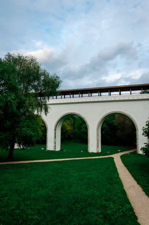 A beautiful landscape of Rostokino Aqueduct in Moscow, Russiaの写真素材