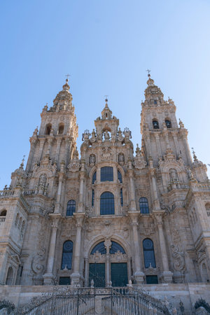 The ancient Santiago de Compostela cathedral in Spainの写真素材