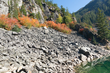 A beautiful view of Lindeman Lake, British Columbia, Canadaの写真素材