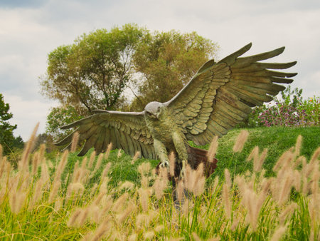 An eagle statue at Overland Park Arboretum and Botanical Gardensの写真素材