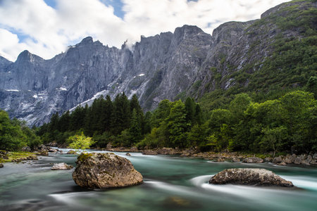 A beautiful view in Troll Wall, Marstein, Norwayの写真素材