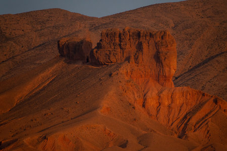 Scenic views of palm tree oasis, old building, mountains and sunsets, from El Gantera, Biskraの写真素材