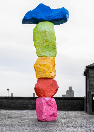 A vertical shot of colorful rocks on the The Royal Albert Dock in Liverpool, the UK