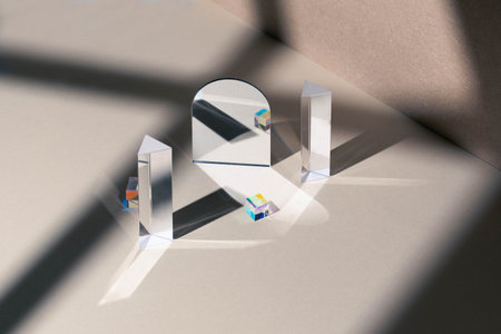 A futuristic cool background with glass prisms and light shadowsの写真素材