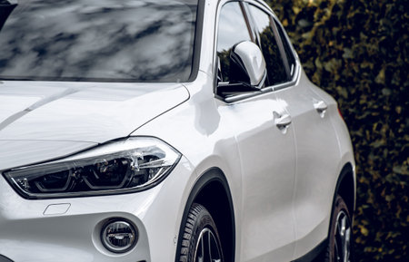 White shiny new bmw suv car