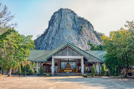 The historic Buddha Mountain on a sunny day in Thailandの写真素材