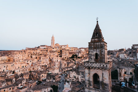 A scenic view of the old city of Sassi di Matera in Italyの写真素材