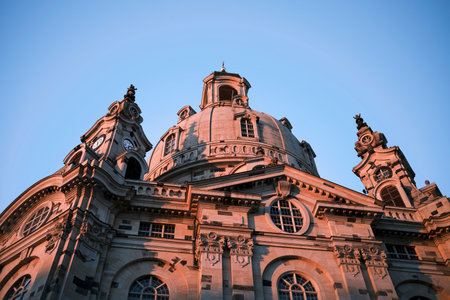 A low angle shot of Frauenkirche in Dresden, Germanyの写真素材