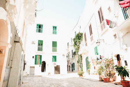 A vertical shot of old stone buildings in Italyの写真素材