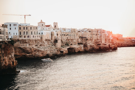 A natural view of a beautiful rocky coast in Torre Sant'Andrea, Italy in the summertimeの写真素材