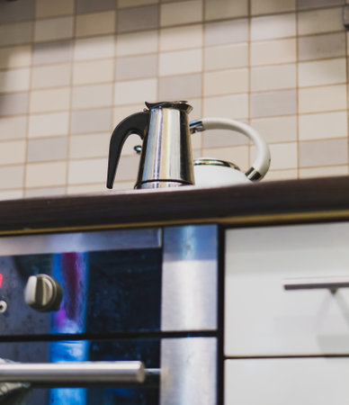 A geyser coffee maker on the tabletopの写真素材