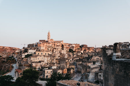 A scenic view of the old city of Sassi di Matera in Italyの写真素材