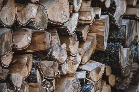 A closeup shot of cut tree logs stacked on each other - for backgrounds