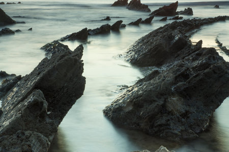 barrika beach in the basque country at sunsetの写真素材