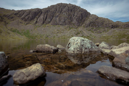 The Jack's Rake scramble from Stickle Tarn in Cumbria, National Park in Englandの写真素材