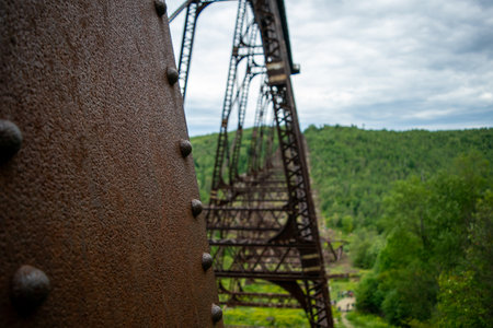 The details of the Kinzua Bridge against a cloudy sky in State Park Mount in the USAの写真素材
