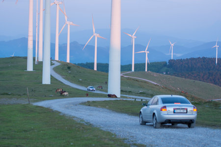 wind generators in the mountains of the basque country in spainの写真素材