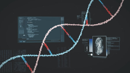 A crime scene DNA analysis screen with a fingerprintの写真素材