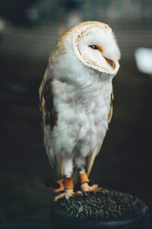 A vertical shot of a beautiful white owlの写真素材