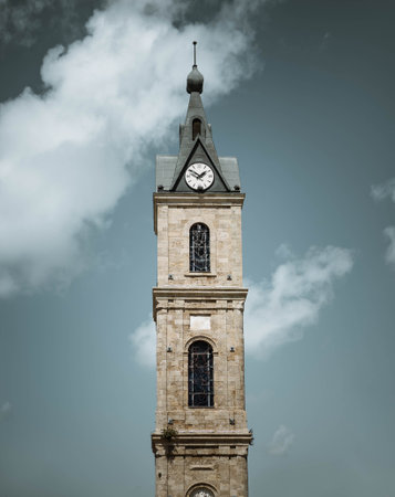 A vertical shot of Jaffa Tel clock tower in Israelの写真素材