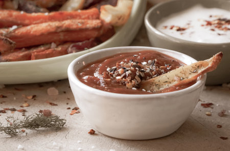 A closeup shot of a village potato in the special delicious tomato sauce