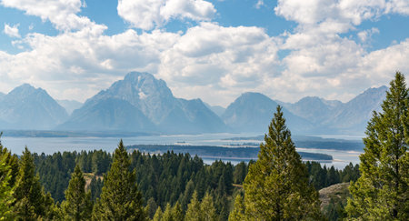 A scenic landscape of the Grand Teton National Parkの写真素材