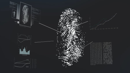 A digital render of a black and white fingerprint analysis screen
