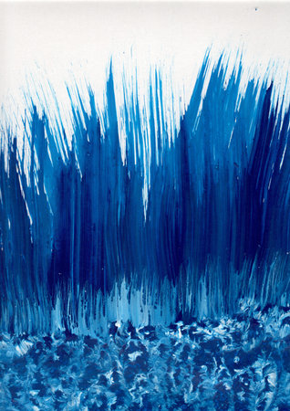 A vertical shot of a painting with blue grass patternsの写真素材