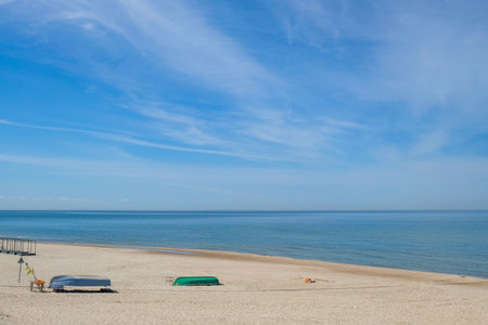 A beautiful sandy beach in the morning in Lithuaniaの写真素材