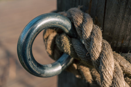 A closeup shot of a rope tied on the columnの写真素材