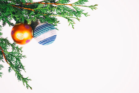 The Christmas tree decorations on white backgroundの写真素材