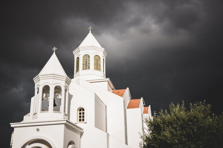A mesmerizing view of a church against the overcast in Nicosia, Cyprusの写真素材