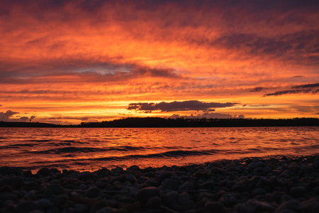 The beautiful view of the sunset above the sea.の写真素材