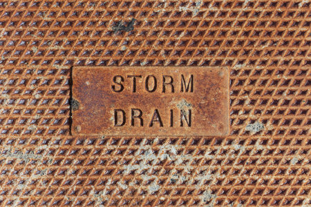 A closeup of a grunge metal surface, storm drainの写真素材