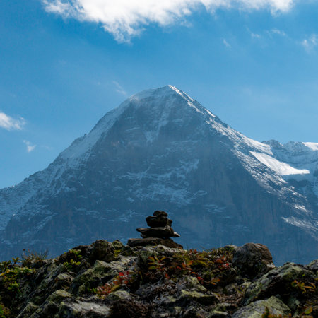 A scenic view of the mountain Eiger in Switzerland on a clear sky background