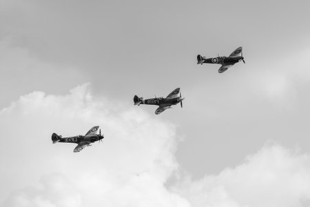 A grayscale shot of warplanesの写真素材
