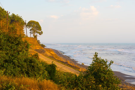A hilly coast in autumnの写真素材