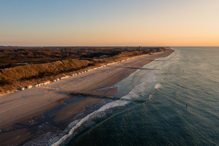 The beautiful view of the empty beach and the sea. Domburg, Zeeland, the Netherlands.