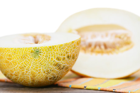 Fresh ripe melons on the tableの写真素材