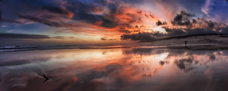 The panoramic view of the beach during sunset.の写真素材
