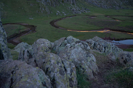 A fascinating mountain landscape in the Pyrenees in autumnの写真素材