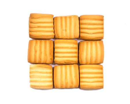 A close up of fresh baked cookies on white backgroundの写真素材