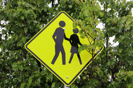 A closeup shot of a school warning signの写真素材