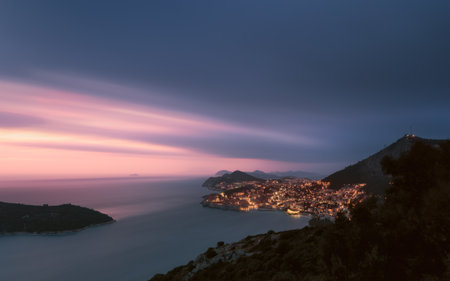 The sunset at Dubrovnik old town in Croatiaの写真素材