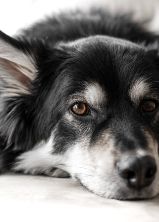 A vertical closeup of the resting dog.の写真素材